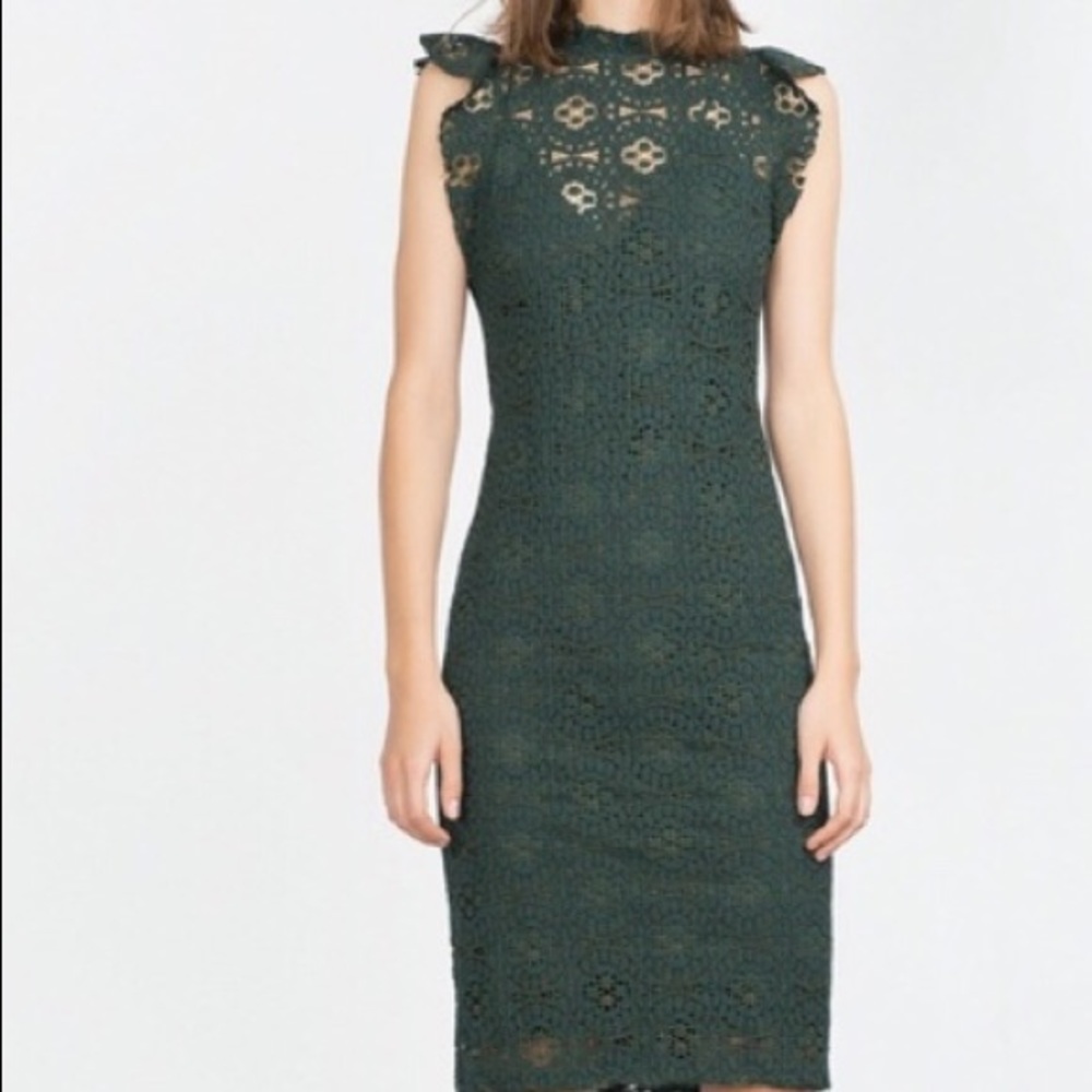 Zara forest green lace dress💚 new without tags!